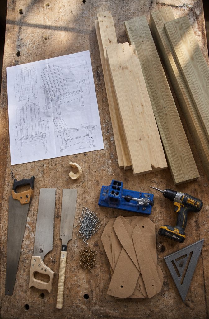 Adirondack chair pictured for an article about building plans