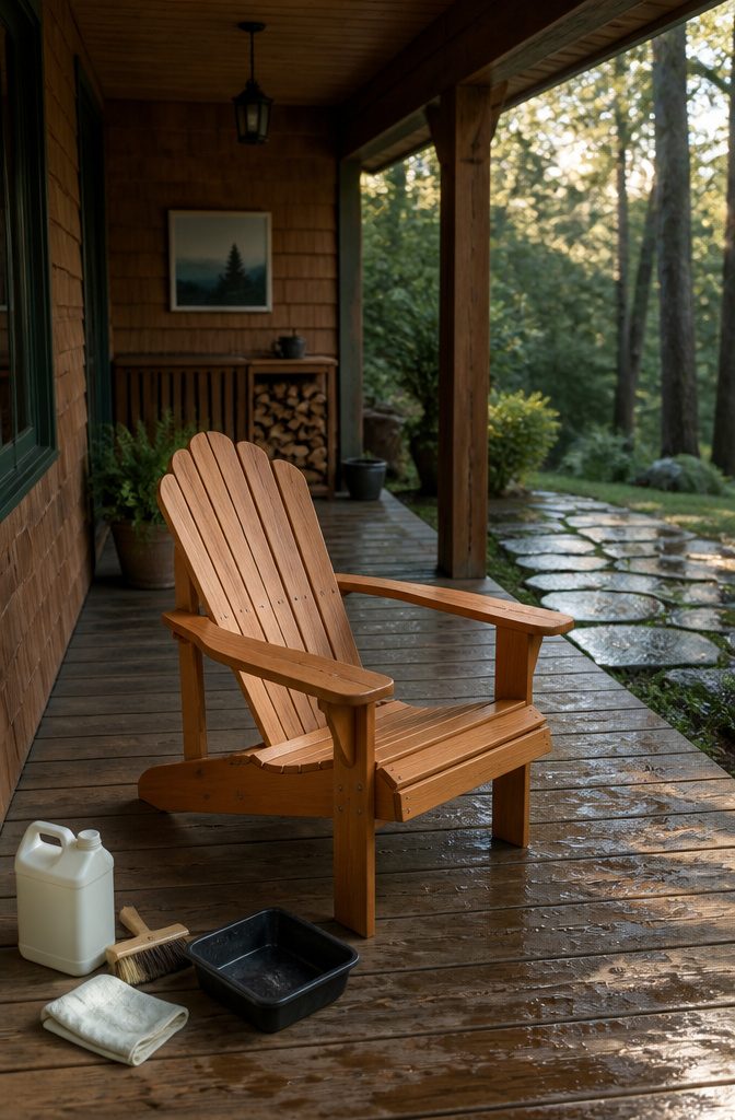 Chair screw holes filled and sanded before an exterior finish