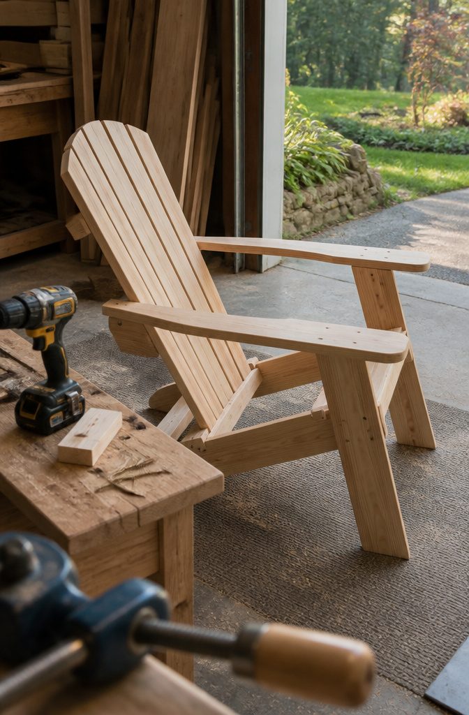 Adirondack chair frame with matching armrests and triangular supports
