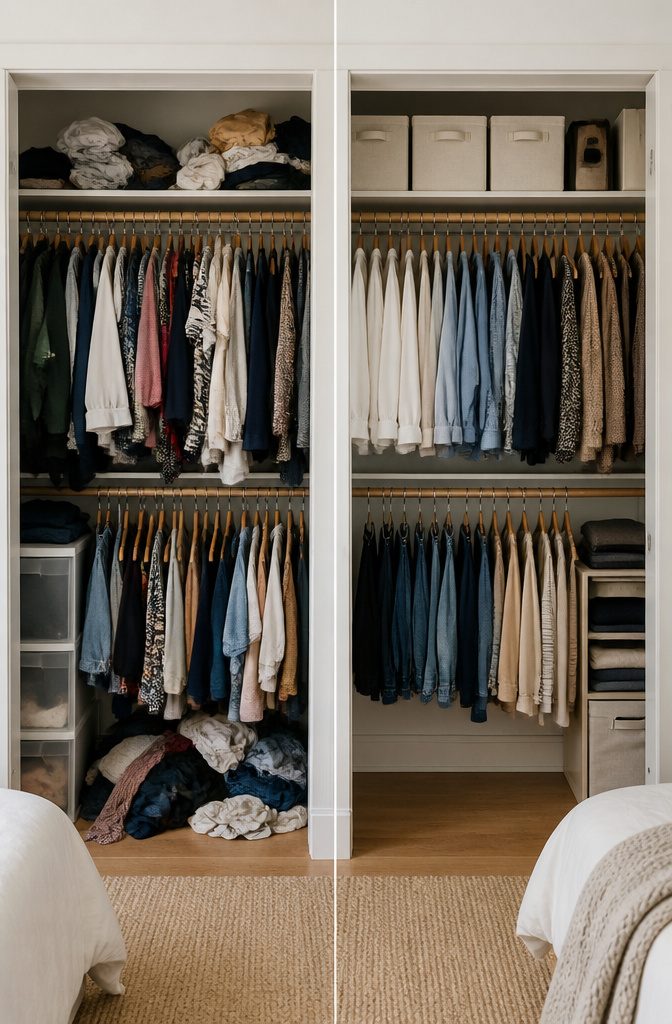 10 Bedroom Storage Ideas to Maximize Every Inch (2026) 7 A tidy closet with organized clothing and empty space.