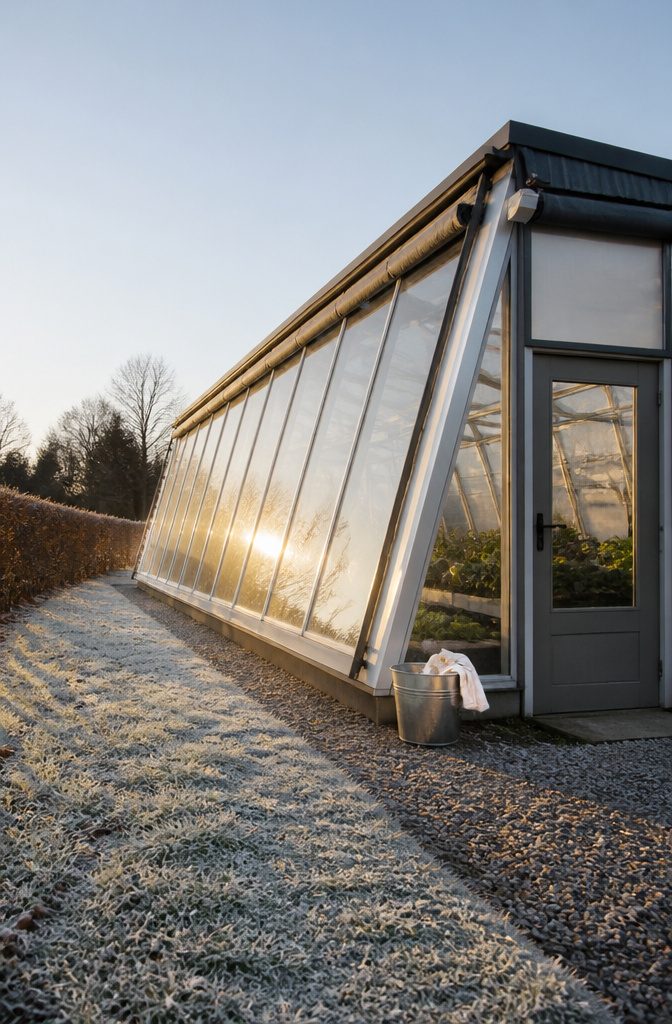 Greenhouse with south-facing glass and reflective interior walls