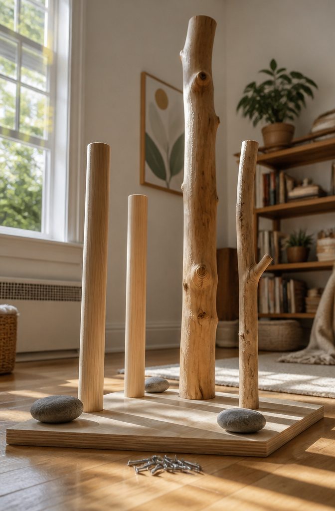 How to Build a DIY Cat Tree: 5 Plans for 2026 3 Vertical posts attached to a base with screws for a cat tree.