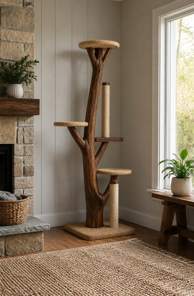 How to Build a DIY Cat Tree: 5 Plans for 2026 7 A tall branch used in a DIY cat tree build, showcasing its natural texture.