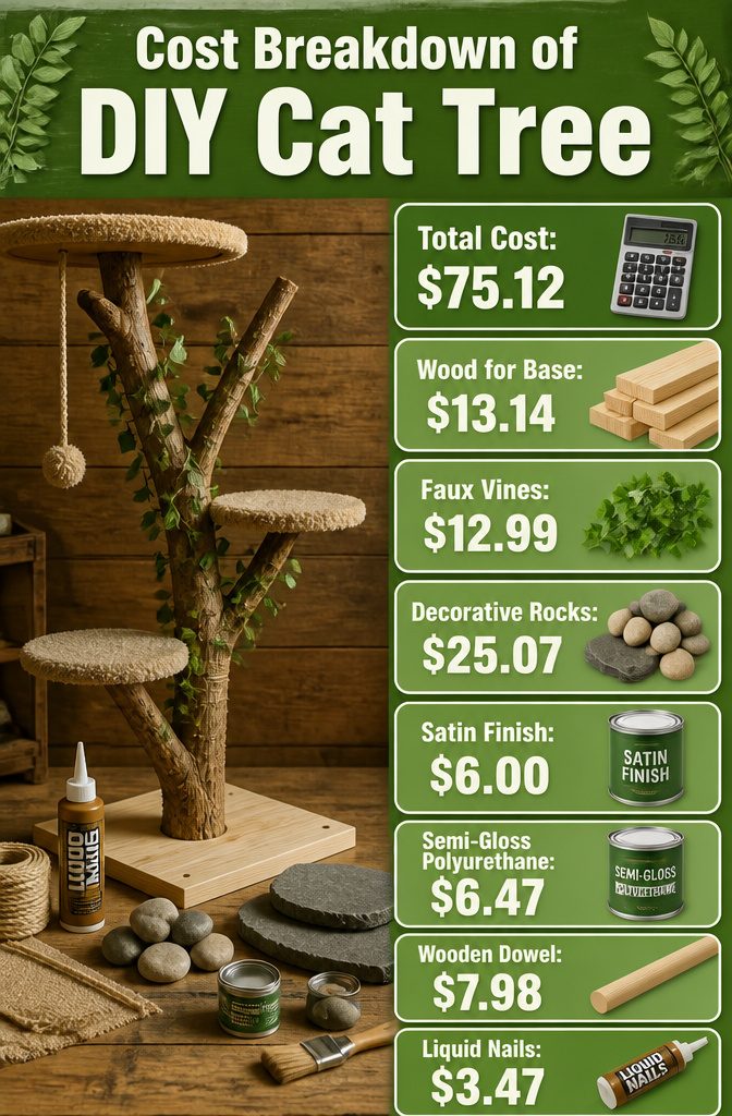 How to Build a DIY Cat Tree: 5 Plans for 2026 11 An infographic detailing the cost components of a DIY cat tree.