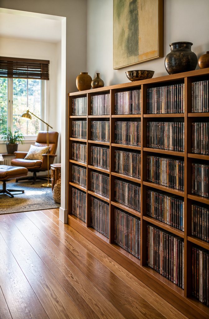 10 DVD Storage Ideas for Organizing Movies in 2026 9 A custom-built shelf unit designed for storing DVD cases.