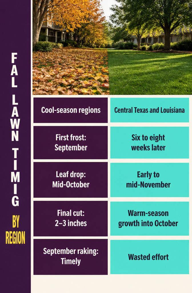 Fall Yard Maintenance: A Practical Guide to Lawn and Garden 17 Fall lawn timing chart with regional dates and grass care details