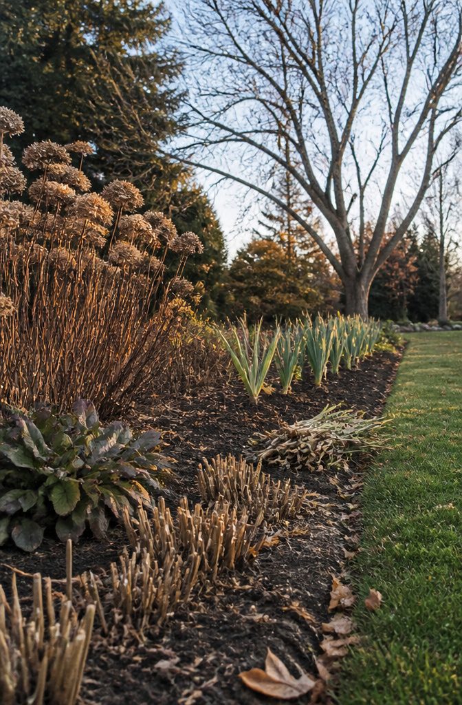 Fall Yard Maintenance: A Practical Guide to Lawn and Garden 10 Cut perennial stems beside divided irises in freshly turned soil