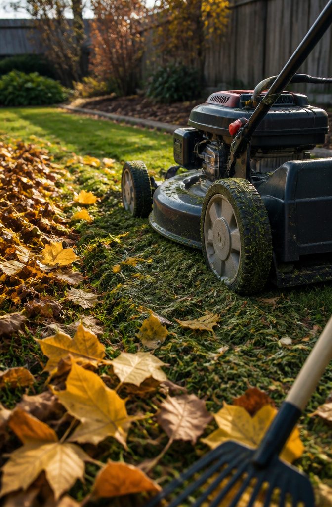 Fall Yard Maintenance: A Practical Guide to Lawn and Garden 1 Scattered fallen leaves spread thinly across a green lawn