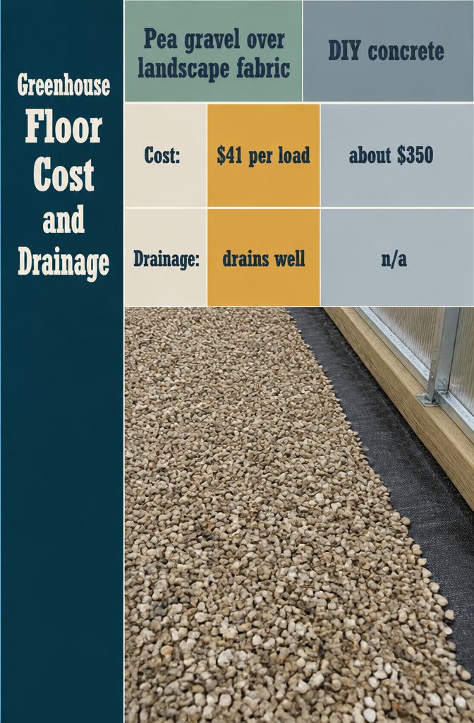 Information graphic comparing greenhouse floor options by cost and drainage