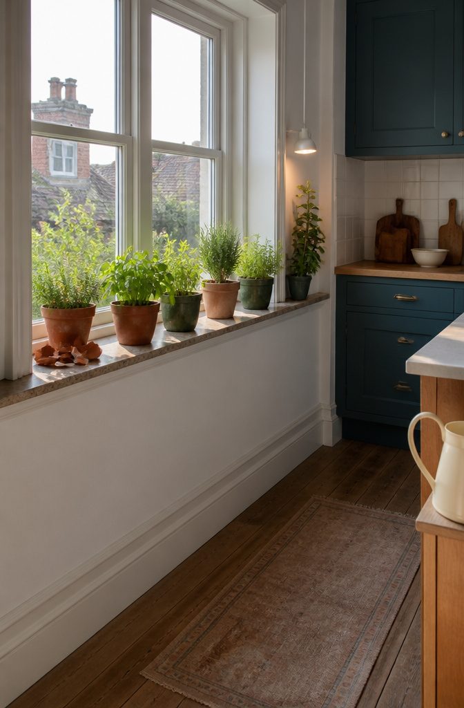 Kitchen herb growing setup pictured for an indoor gardening article
