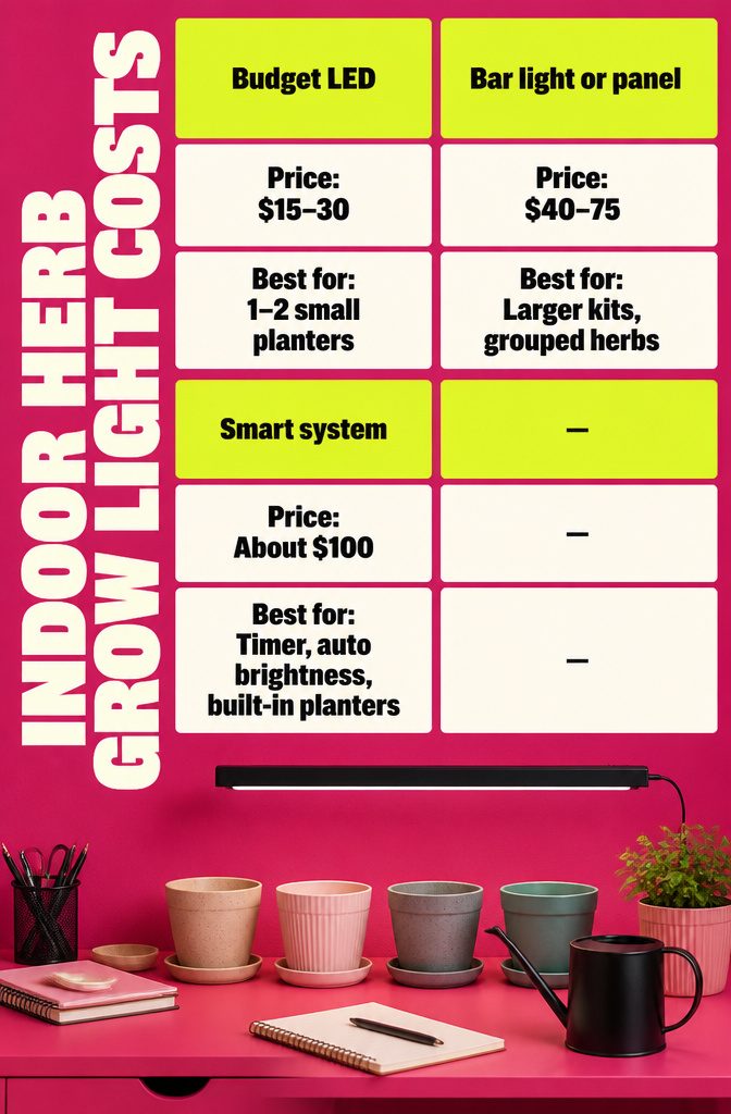 Indoor herb grow light cost guide with options and price ranges