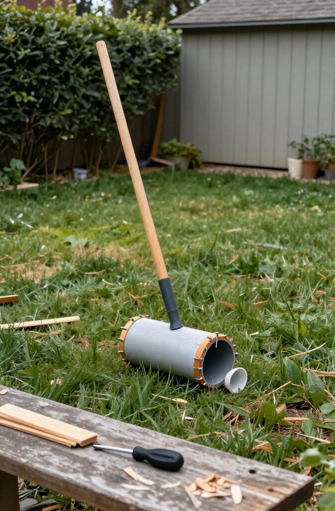 PVC drum with wooden strips screw spikes and conduit handle