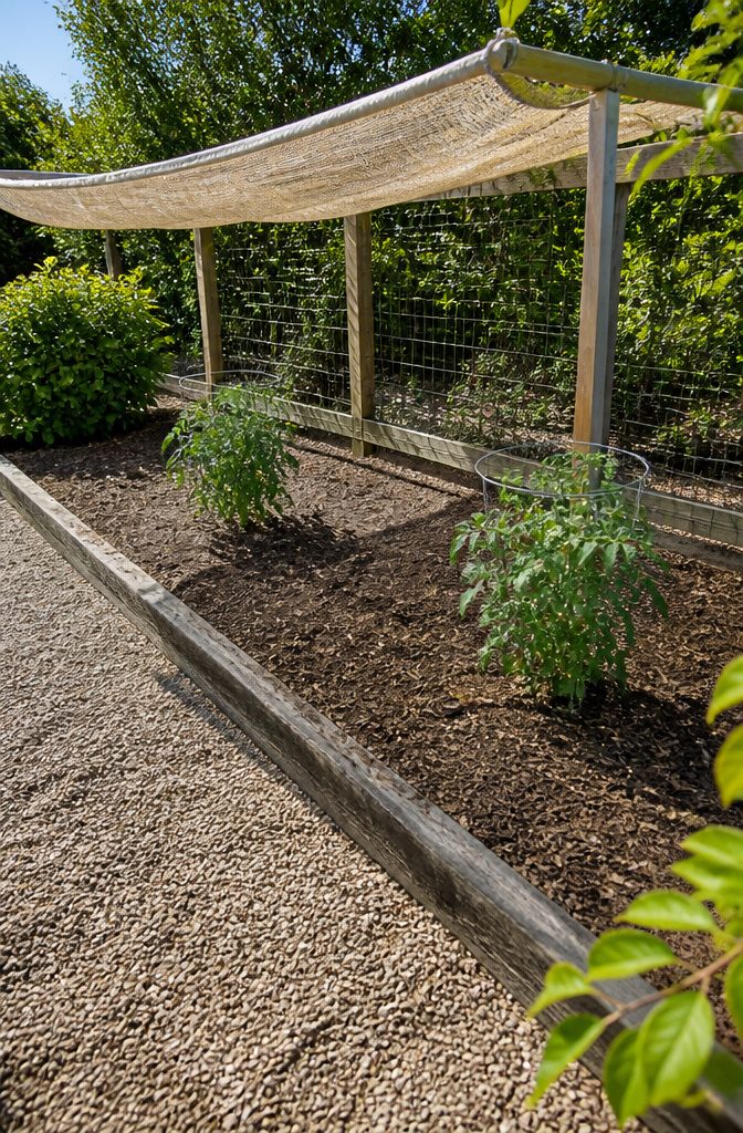 Tomato plants growing with open space between leafy stems