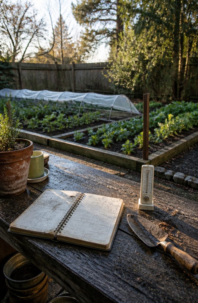 Garden beds photographed for an article about frost dates