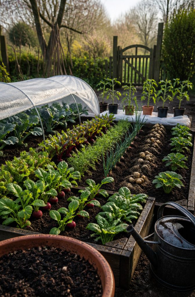 Garden beds photographed for an article about spring planting